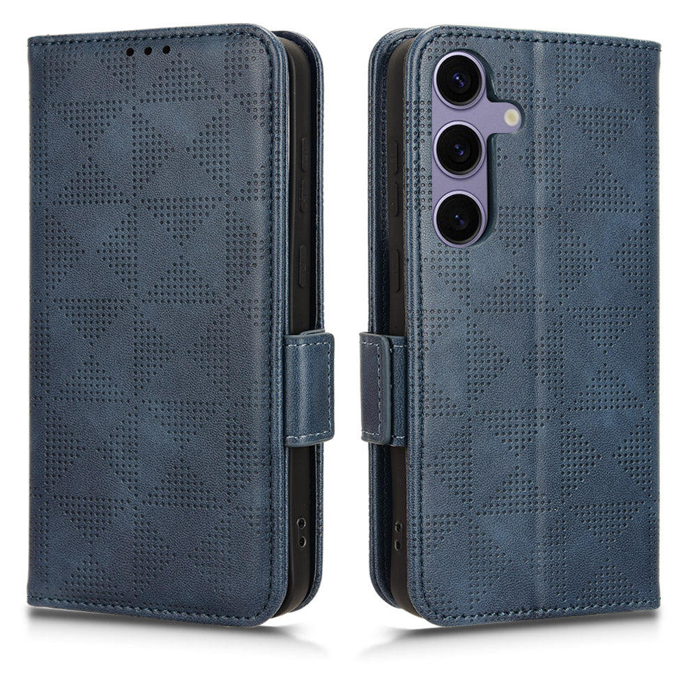 For Samsung Galaxy S24 Cell Phone Case Imprinted Triangle Flip Stand Wallet Leather Cover - Blue