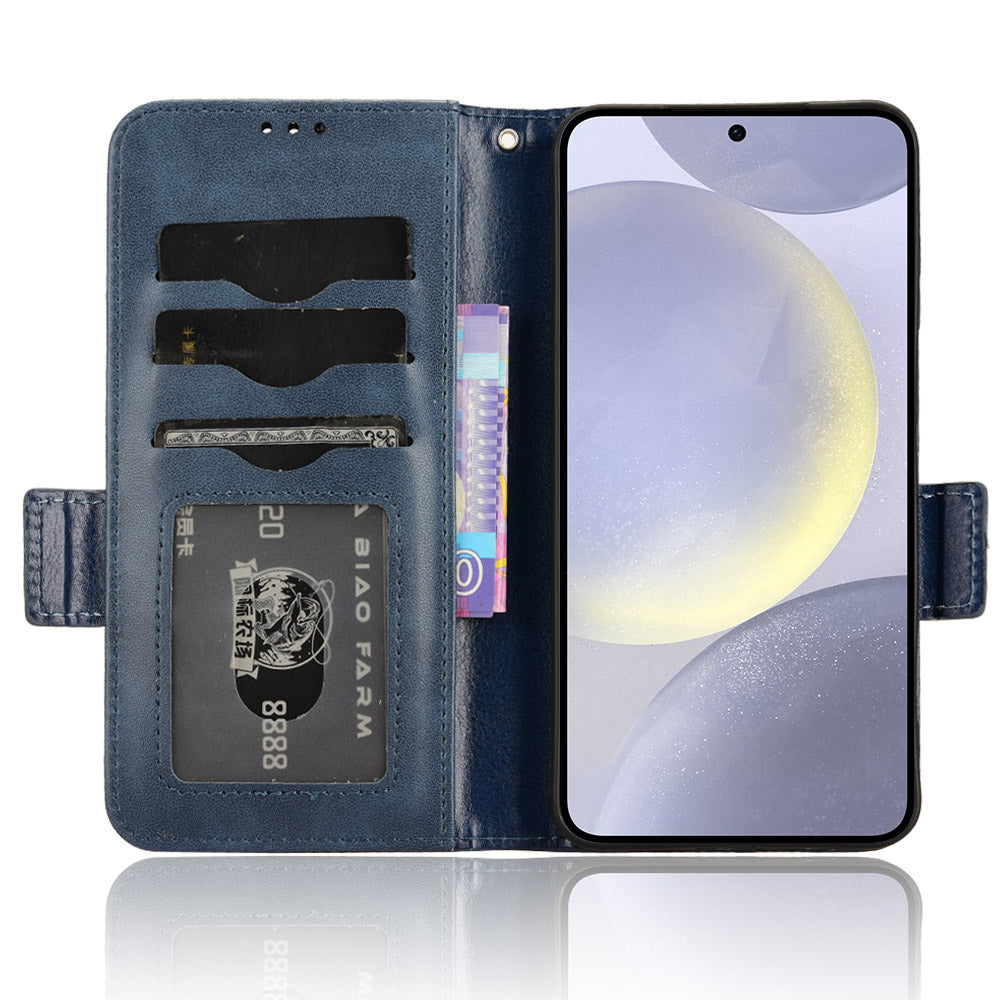 For Samsung Galaxy S24 Cell Phone Case Imprinted Triangle Flip Stand Wallet Leather Cover - Blue