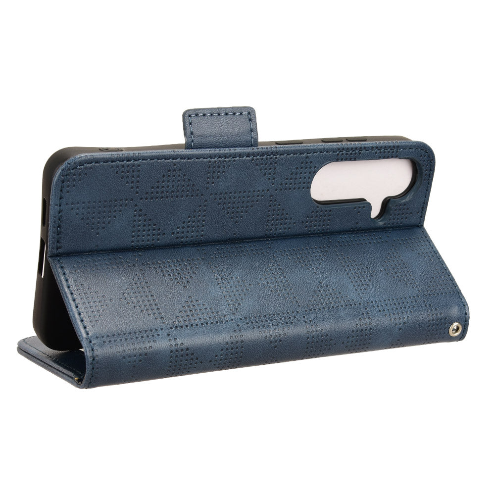 For Samsung Galaxy S24 Cell Phone Case Imprinted Triangle Flip Stand Wallet Leather Cover - Blue