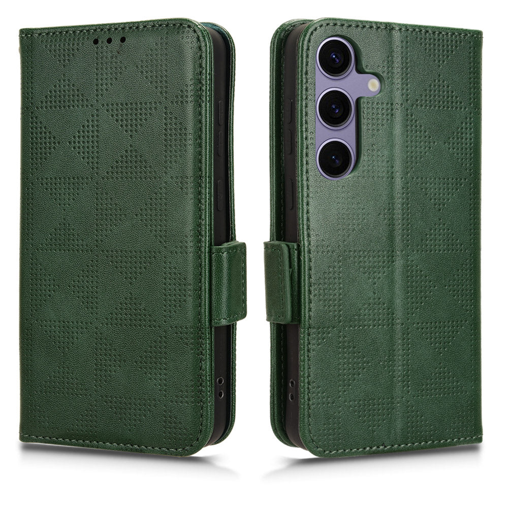 For Samsung Galaxy S24 Cell Phone Case Imprinted Triangle Flip Stand Wallet Leather Cover - Green