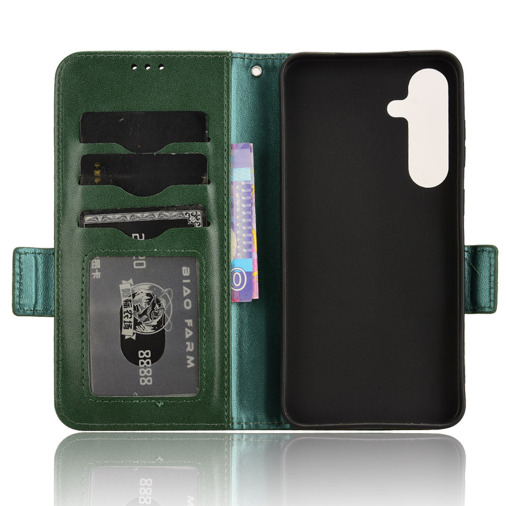 For Samsung Galaxy S24 Cell Phone Case Imprinted Triangle Flip Stand Wallet Leather Cover - Green