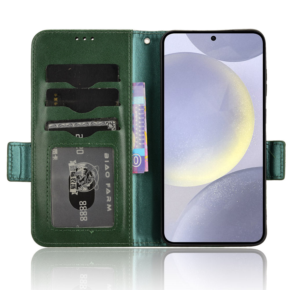 For Samsung Galaxy S24 Cell Phone Case Imprinted Triangle Flip Stand Wallet Leather Cover - Green