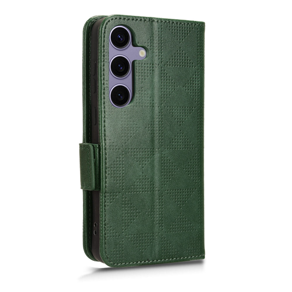 For Samsung Galaxy S24 Cell Phone Case Imprinted Triangle Flip Stand Wallet Leather Cover - Green
