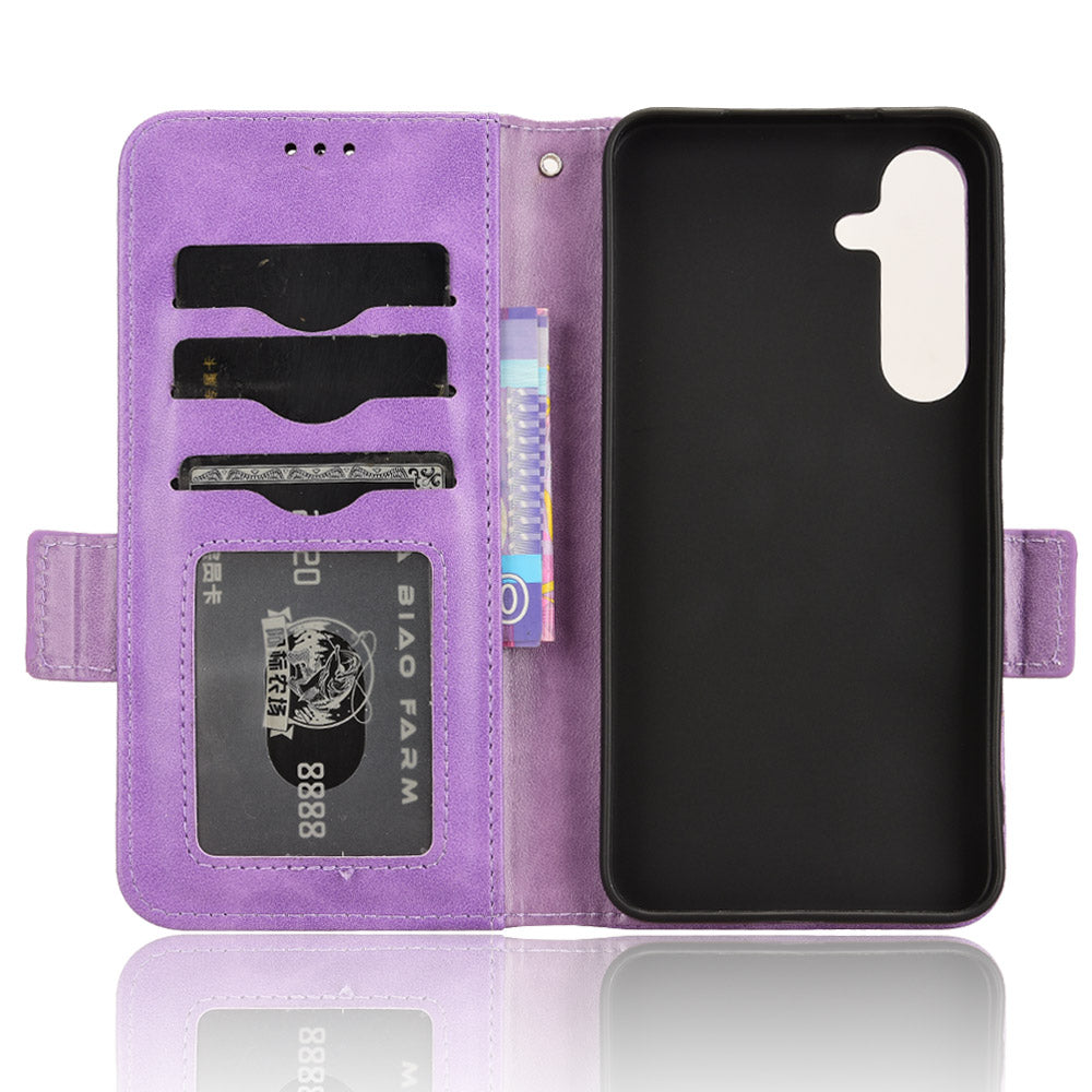 For Samsung Galaxy S24 Cell Phone Case Imprinted Triangle Flip Stand Wallet Leather Cover - Purple