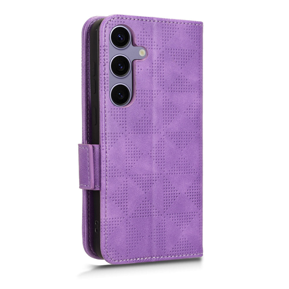 For Samsung Galaxy S24 Cell Phone Case Imprinted Triangle Flip Stand Wallet Leather Cover - Purple