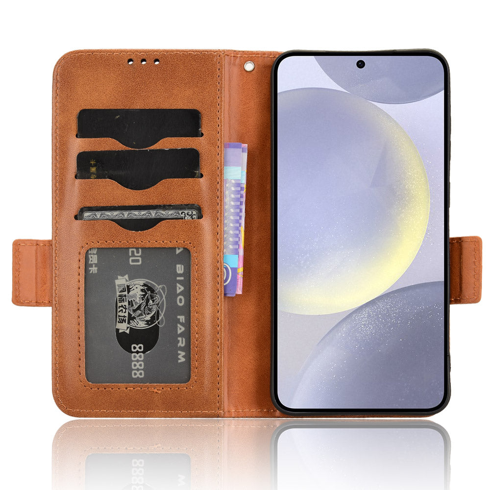 For Samsung Galaxy S24 Cell Phone Case Imprinted Triangle Flip Stand Wallet Leather Cover - Brown