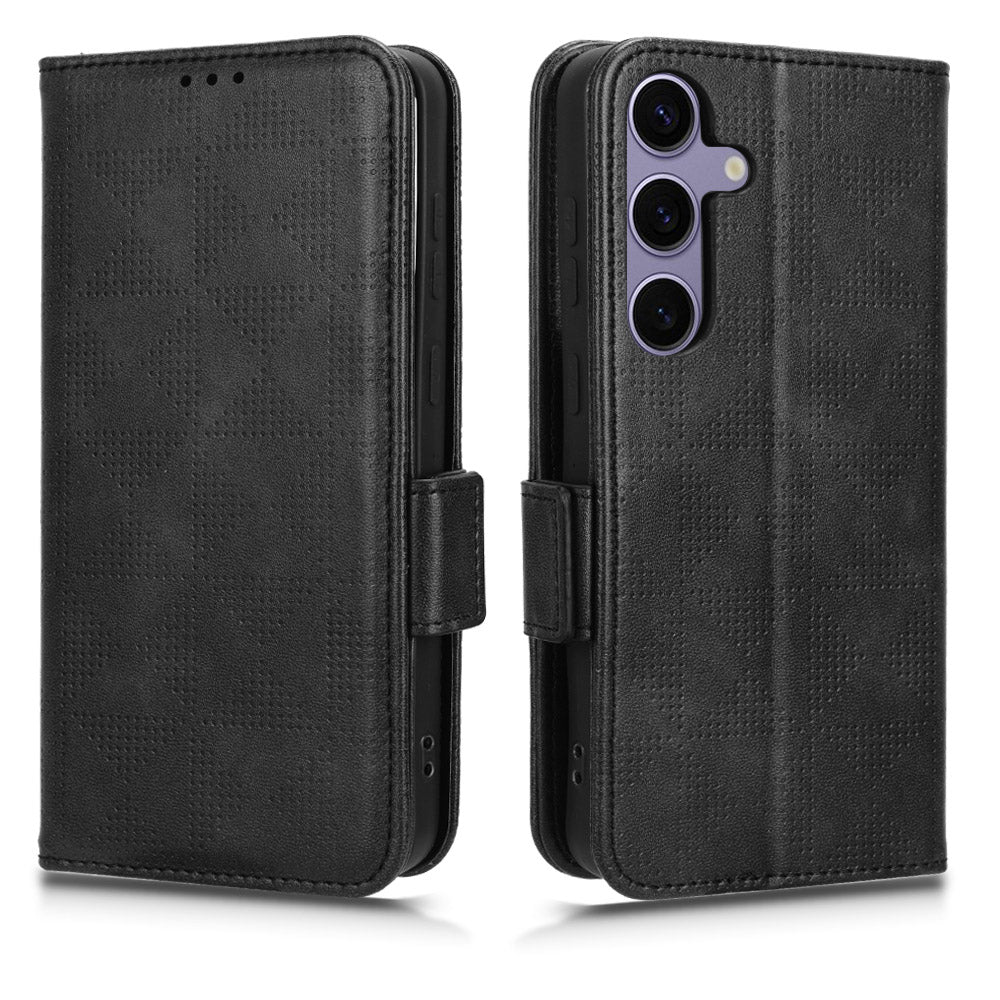 For Samsung Galaxy S24+ Cell Phone Case Imprinted Triangle Anti-drop Wallet PU Leather Cover - Black