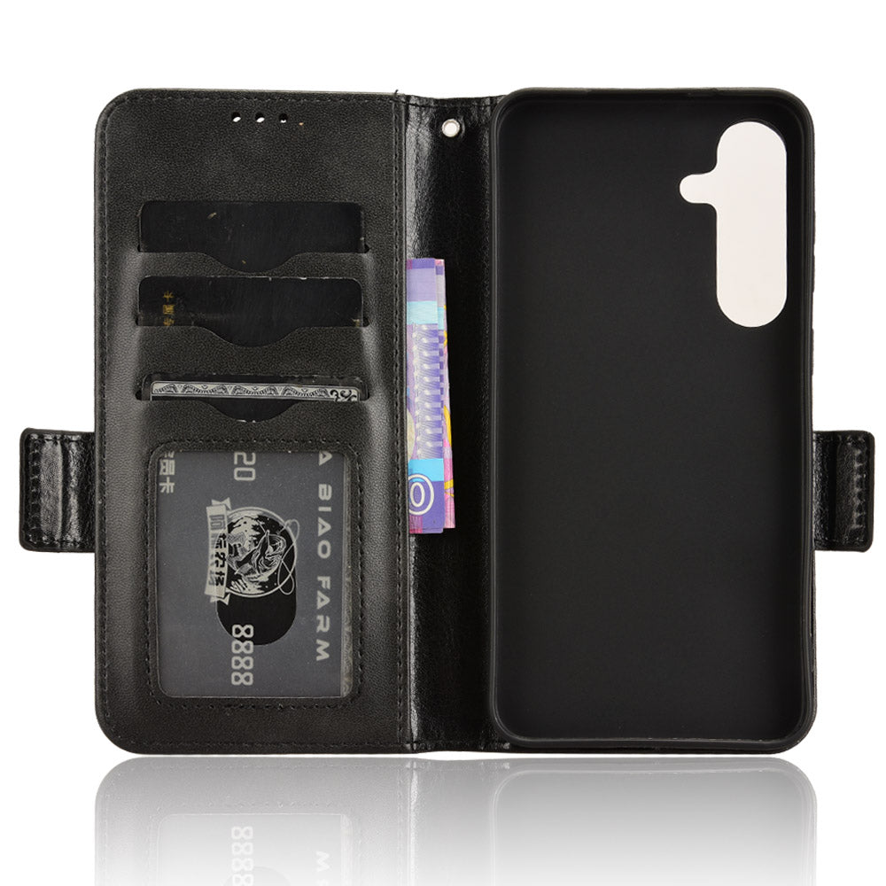 For Samsung Galaxy S24+ Cell Phone Case Imprinted Triangle Anti-drop Wallet PU Leather Cover - Black