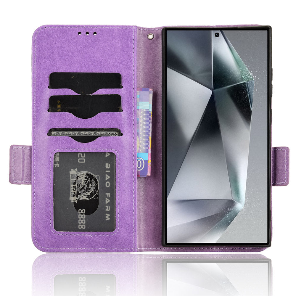 For Samsung Galaxy S24 Ultra Case Imprinted Triangle Leather Wallet Shockproof Cover with Stand - Purple