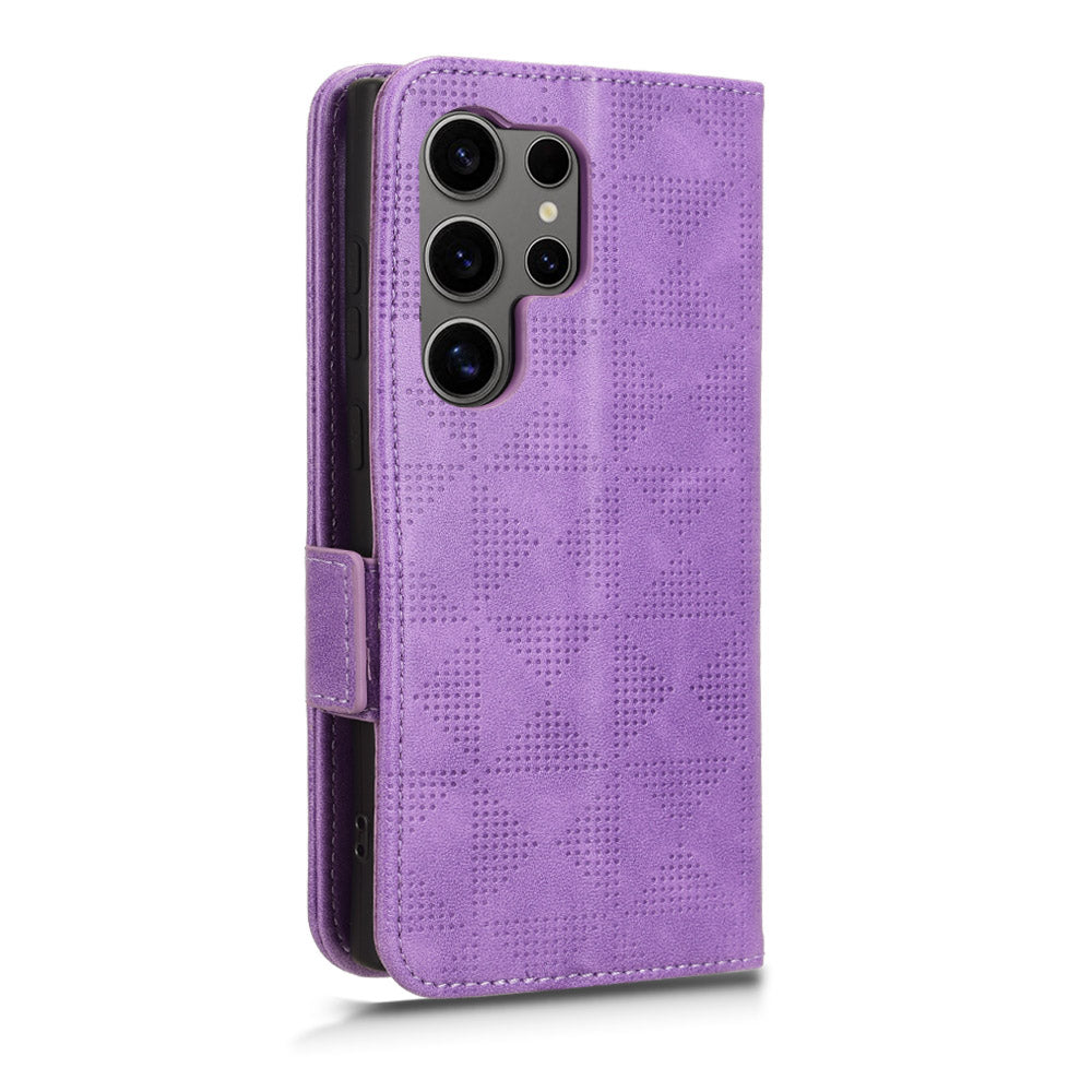 For Samsung Galaxy S24 Ultra Case Imprinted Triangle Leather Wallet Shockproof Cover with Stand - Purple