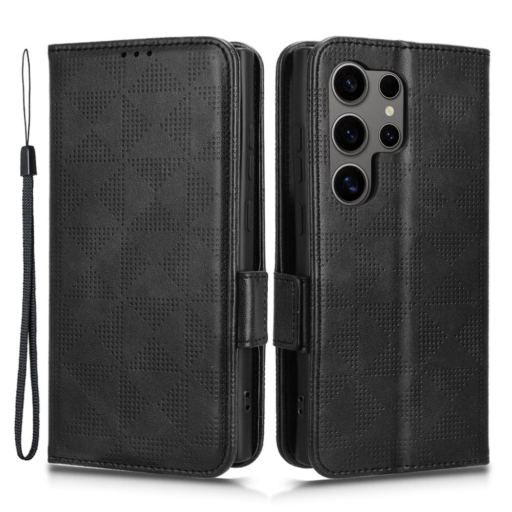 For Samsung Galaxy S24 Ultra Case Imprinted Triangle Leather Wallet Shockproof Cover with Stand - Black