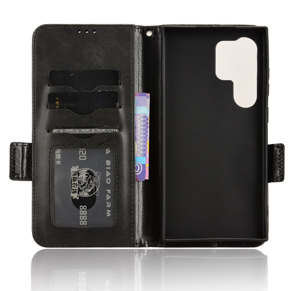 For Samsung Galaxy S24 Ultra Case Imprinted Triangle Leather Wallet Shockproof Cover with Stand - Black