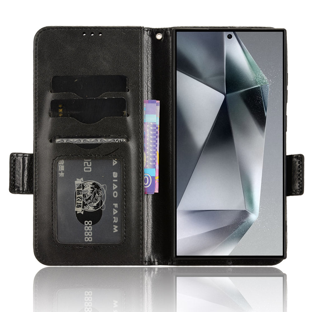 For Samsung Galaxy S24 Ultra Case Imprinted Triangle Leather Wallet Shockproof Cover with Stand - Black