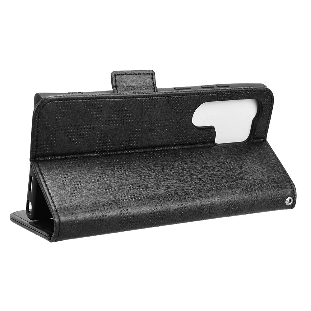 For Samsung Galaxy S24 Ultra Case Imprinted Triangle Leather Wallet Shockproof Cover with Stand - Black