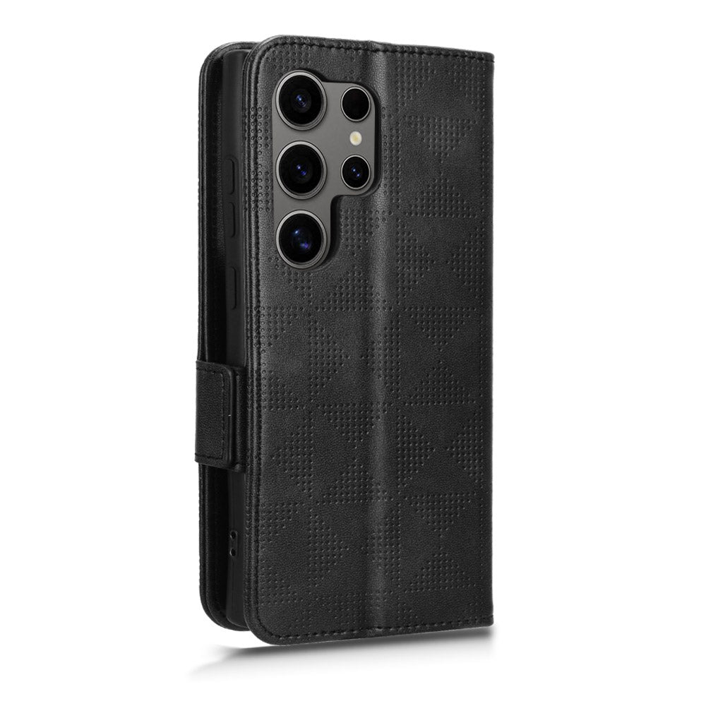 For Samsung Galaxy S24 Ultra Case Imprinted Triangle Leather Wallet Shockproof Cover with Stand - Black