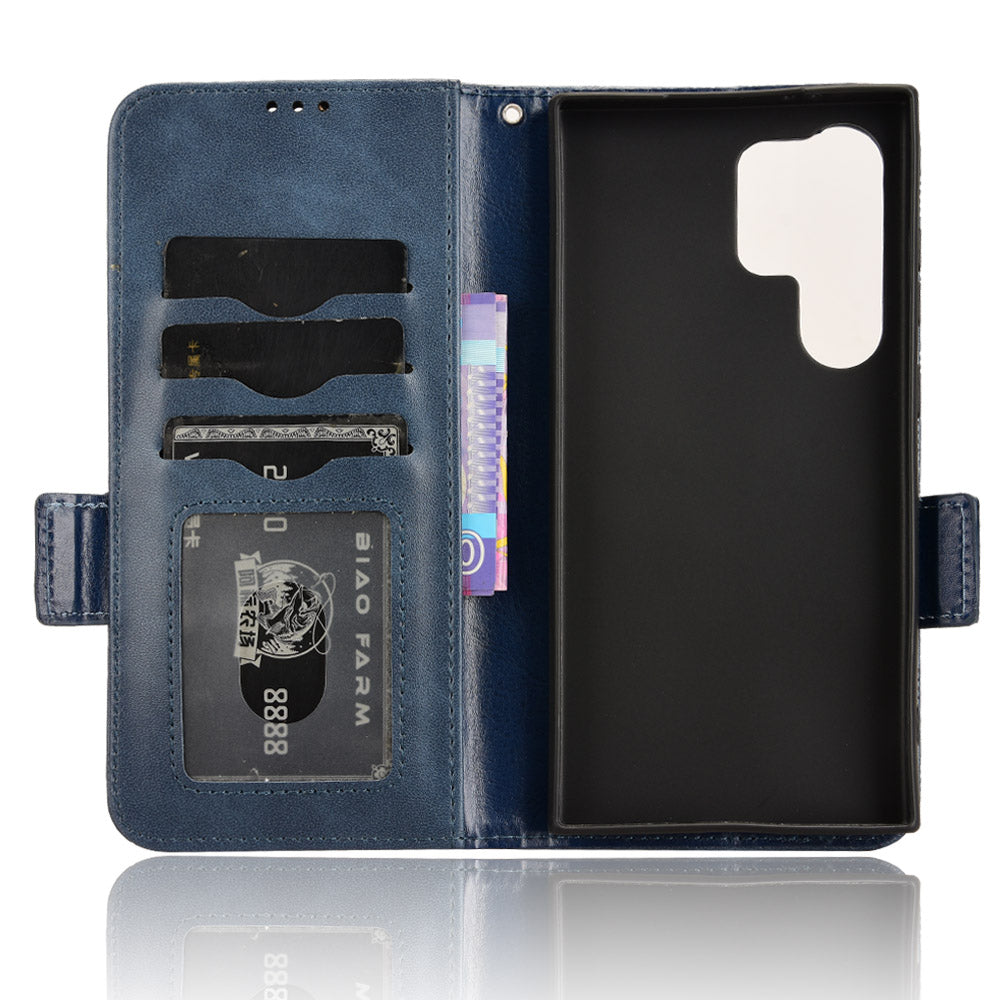For Samsung Galaxy S24 Ultra Case Imprinted Triangle Leather Wallet Shockproof Cover with Stand - Blue
