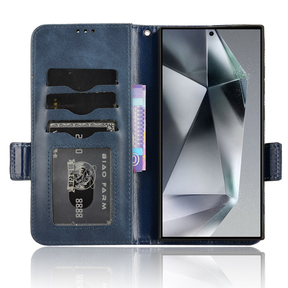 For Samsung Galaxy S24 Ultra Case Imprinted Triangle Leather Wallet Shockproof Cover with Stand - Blue