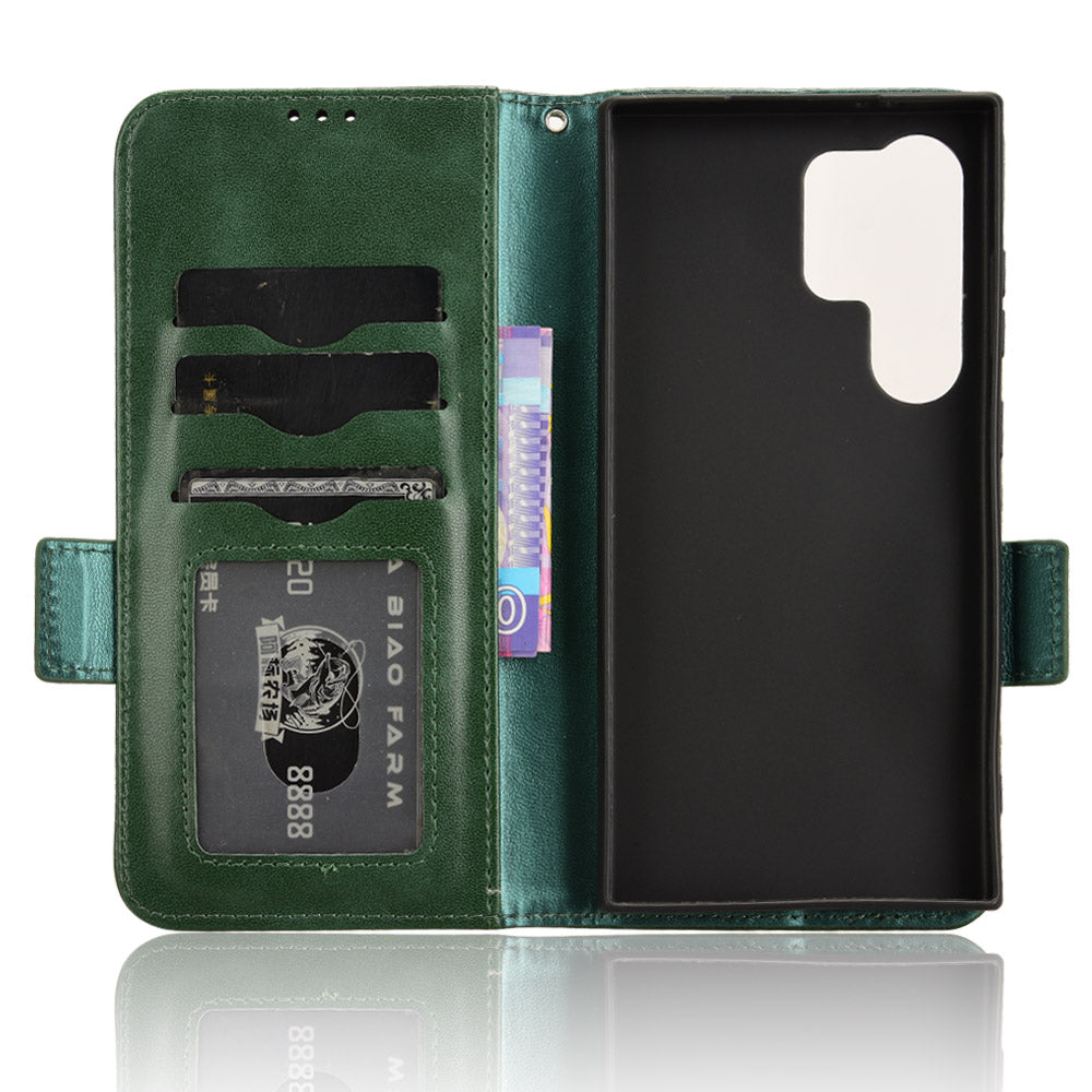 For Samsung Galaxy S24 Ultra Case Imprinted Triangle Leather Wallet Shockproof Cover with Stand - Green