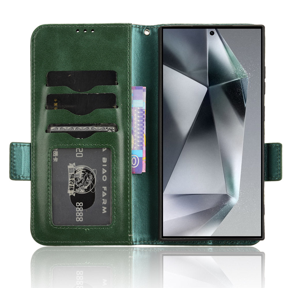 For Samsung Galaxy S24 Ultra Case Imprinted Triangle Leather Wallet Shockproof Cover with Stand - Green