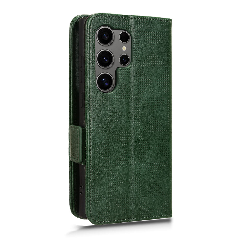 For Samsung Galaxy S24 Ultra Case Imprinted Triangle Leather Wallet Shockproof Cover with Stand - Green