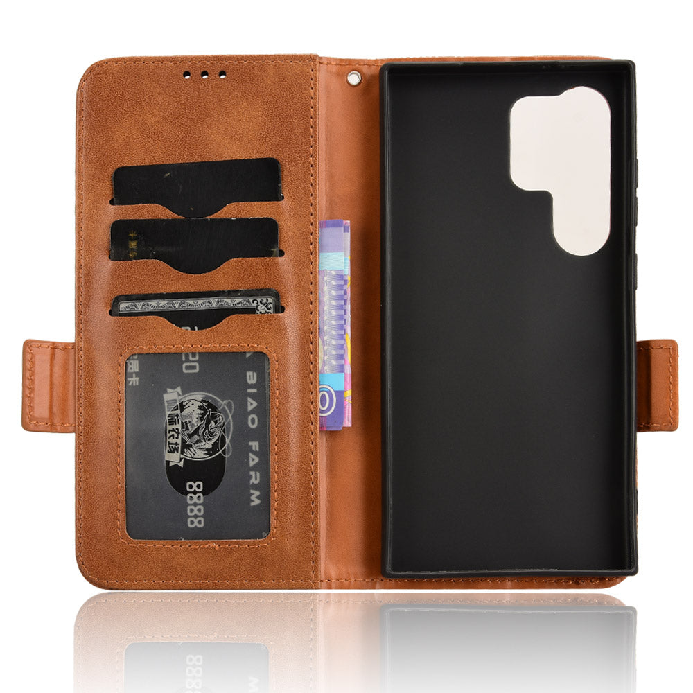 For Samsung Galaxy S24 Ultra Case Imprinted Triangle Leather Wallet Shockproof Cover with Stand - Brown