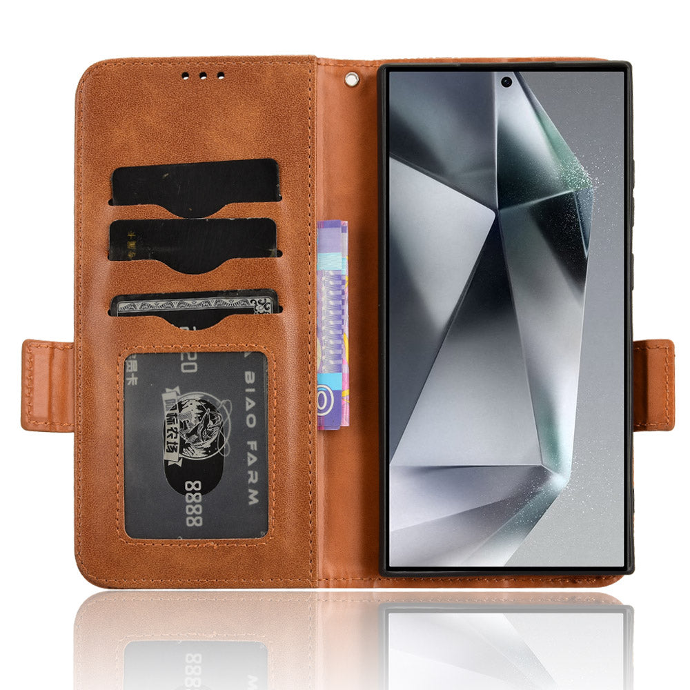 For Samsung Galaxy S24 Ultra Case Imprinted Triangle Leather Wallet Shockproof Cover with Stand - Brown