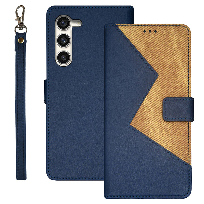 IDEWEI For Samsung Galaxy S24+ Phone Case with Card Holder Color Splicing Design - Blue