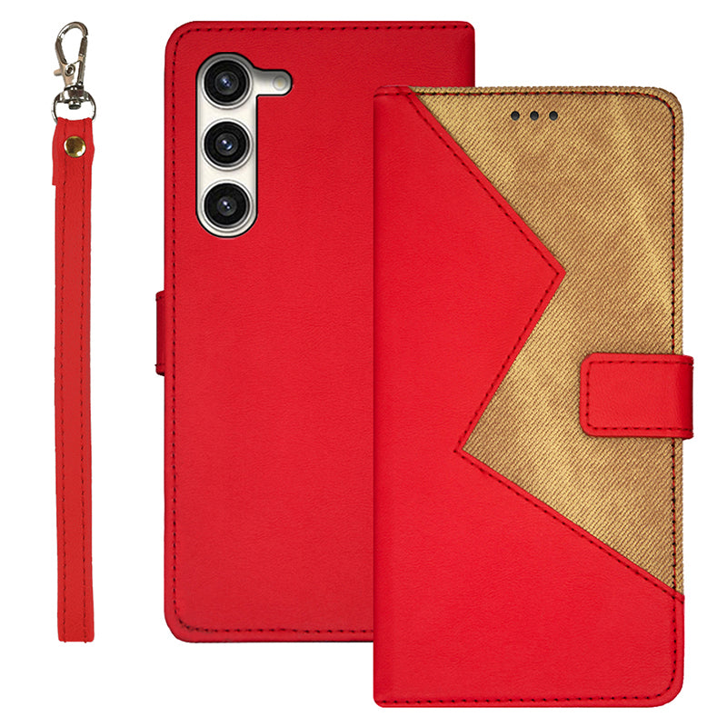 IDEWEI For Samsung Galaxy S24+ Phone Case with Card Holder Color Splicing Design - Red