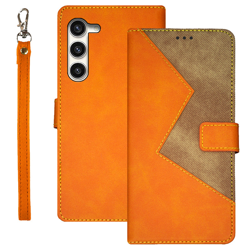 IDEWEI For Samsung Galaxy S24+ Phone Case with Card Holder Color Splicing Design - Yellow