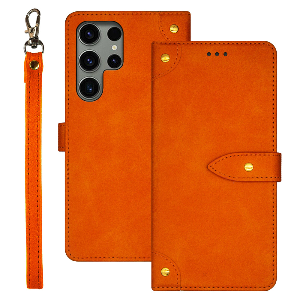 IDEWEI For Samsung Galaxy S24 Ultra PU Leather Phone Case with Card Holders Stand Function - Orange