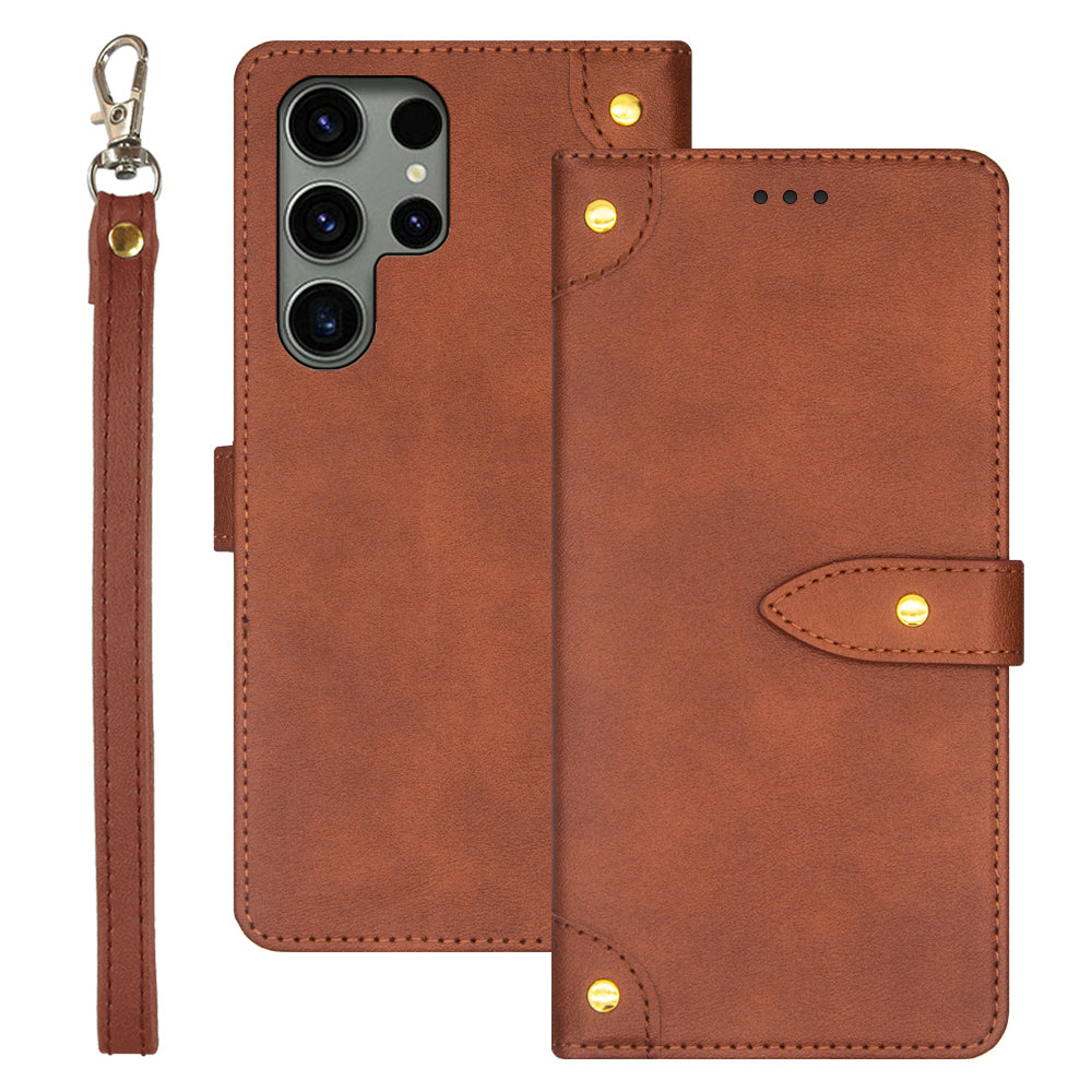 IDEWEI For Samsung Galaxy S24 Ultra PU Leather Phone Case with Card Holders Stand Function - Brown