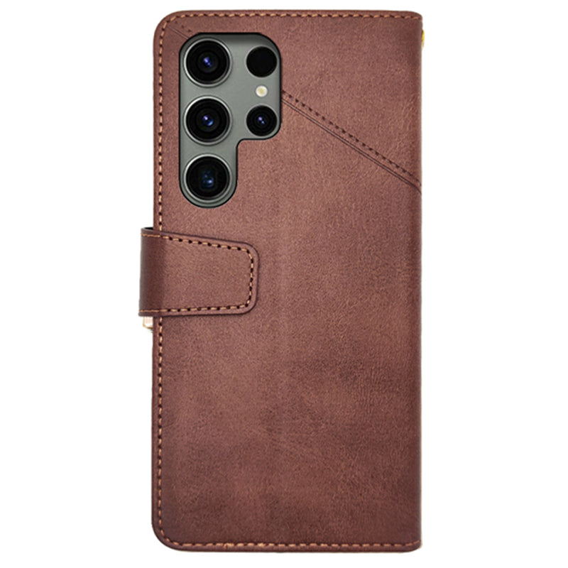 IDEWEI For Samsung Galaxy S24 Ultra Wallet Case Leather Phone Cover Card Holder - Brown