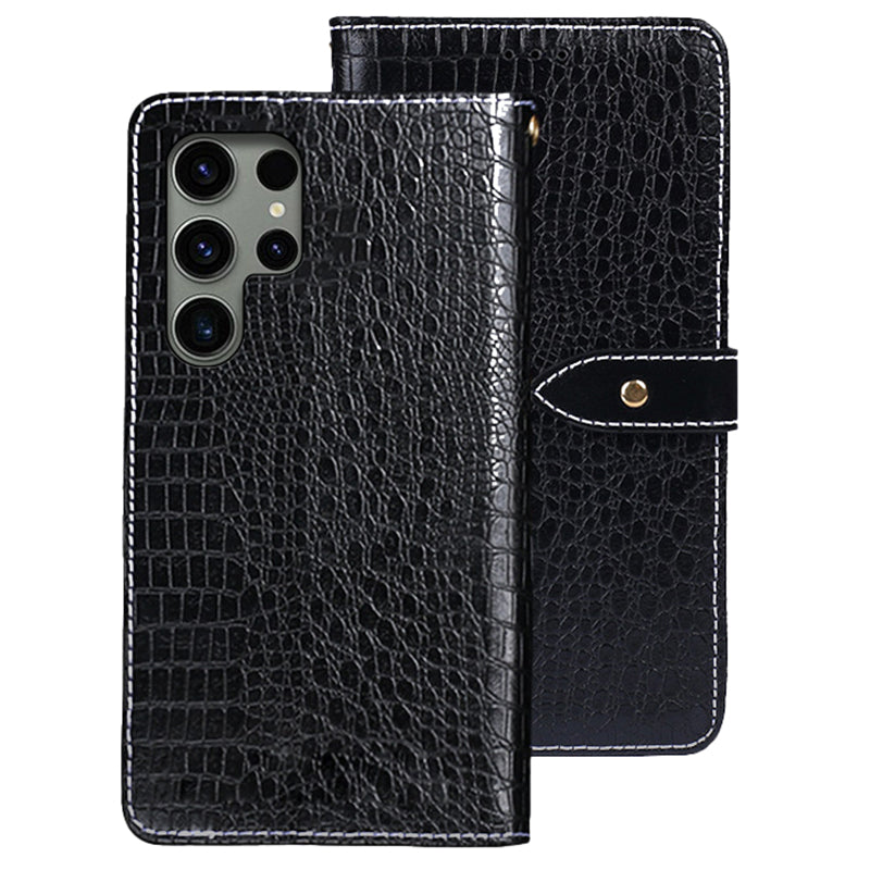 IDEWEI For Samsung Galaxy S24 Ultra Crocodile Texture Leather Case with Wallet Stand - Black
