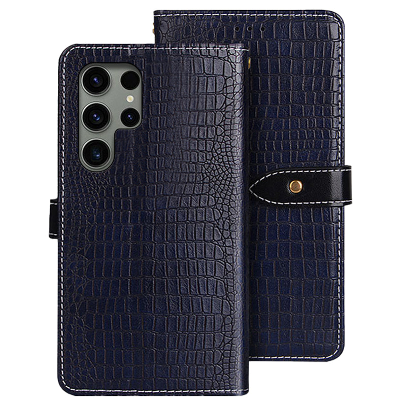 IDEWEI For Samsung Galaxy S24 Ultra Crocodile Texture Leather Case with Wallet Stand - Blue