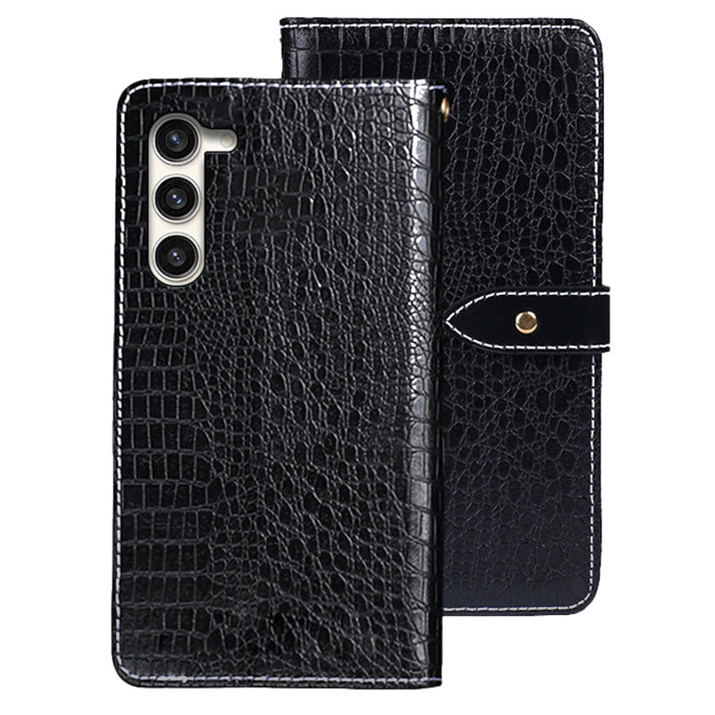 IDEWEI For Samsung Galaxy S24+ Leather Case Phone Wallet Cover Crocodile Texture - Black