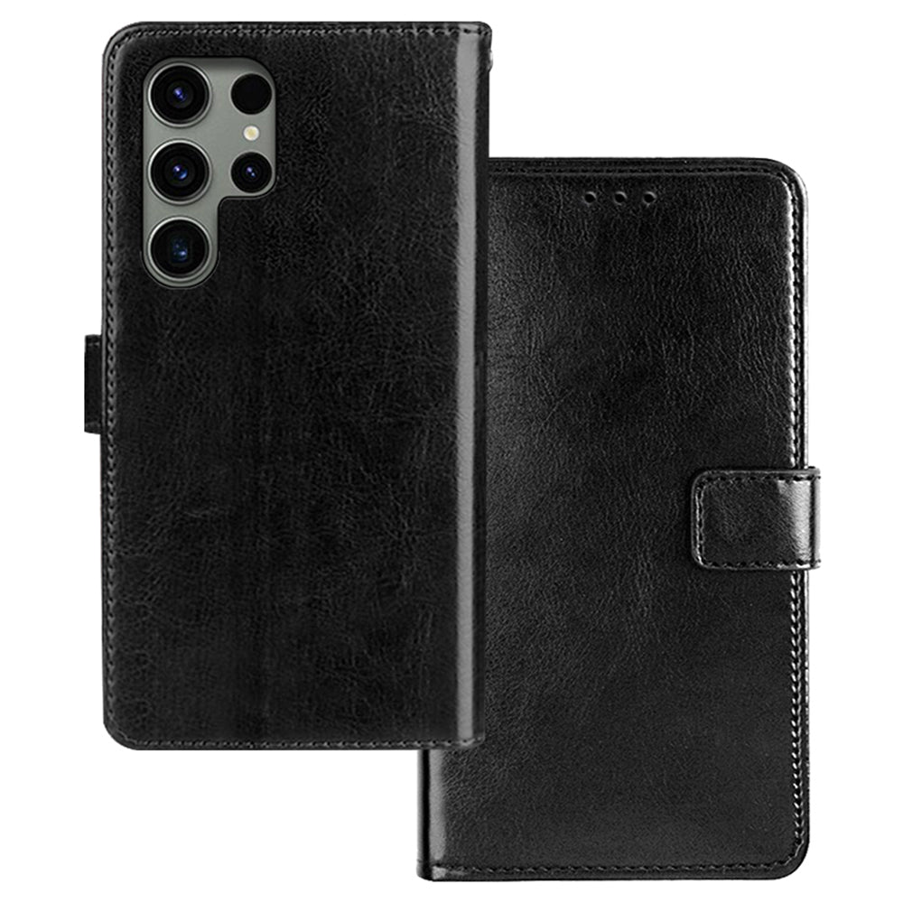 IDEWEI For Samsung Galaxy S24 Ultra Leather Case Phone Wallet Crazy Horse Texture - Black