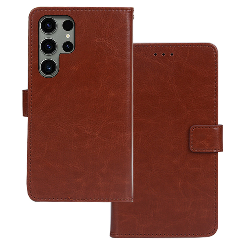 IDEWEI For Samsung Galaxy S24 Ultra Leather Case Phone Wallet Crazy Horse Texture - Brown