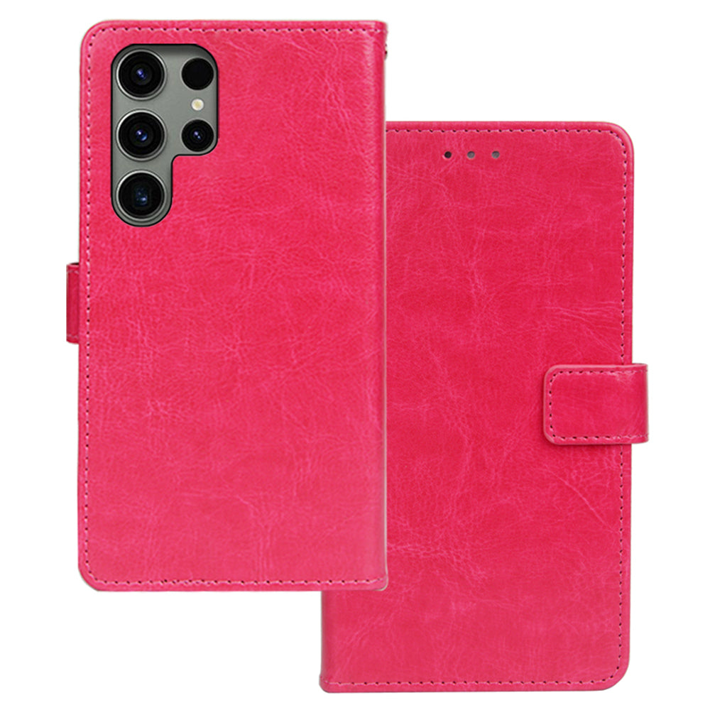 IDEWEI For Samsung Galaxy S24 Ultra Leather Case Phone Wallet Crazy Horse Texture - Rose