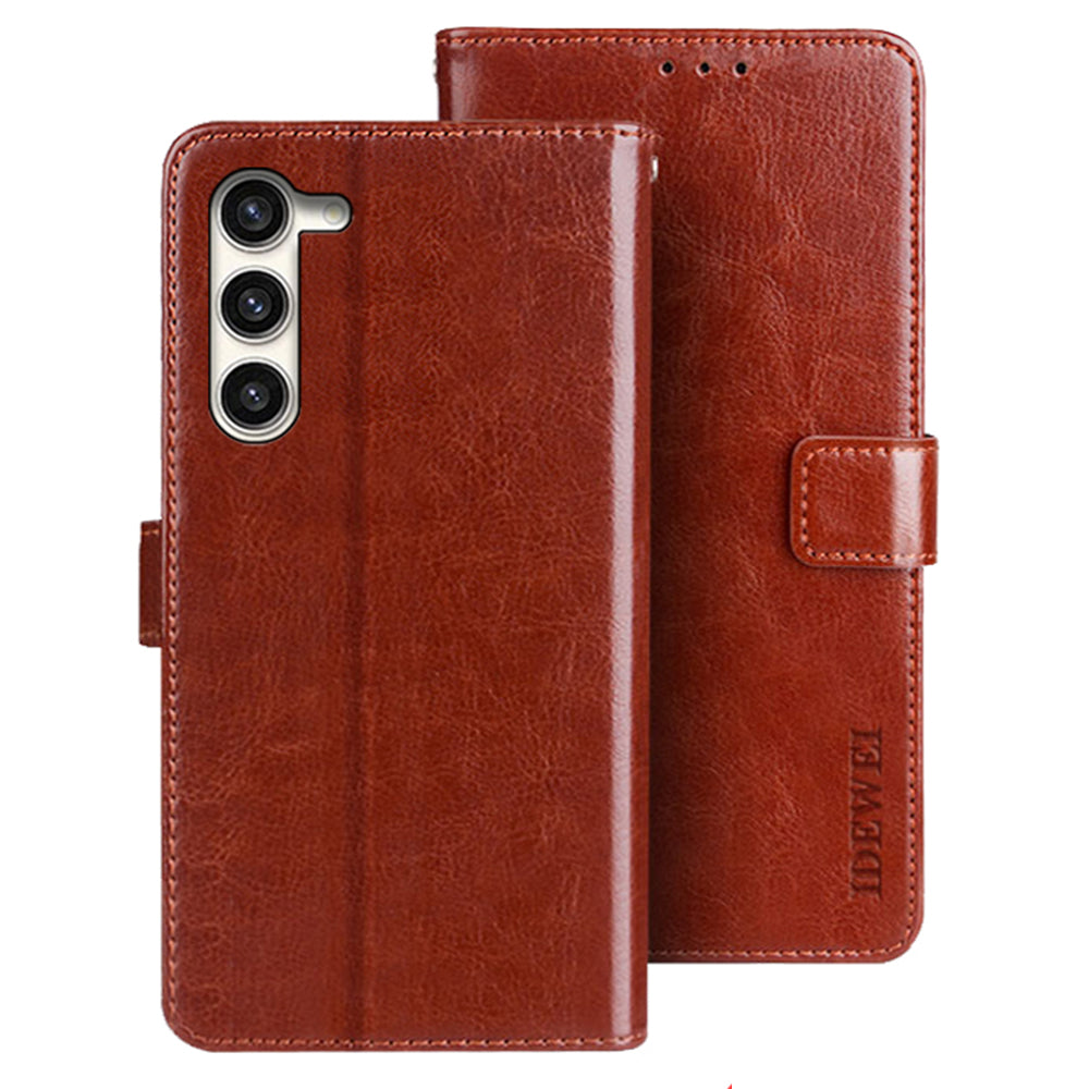 IDEWEI For Samsung Galaxy S24+ Wallet Phone Case Crazy Horse Flip Leather Cover - Brown