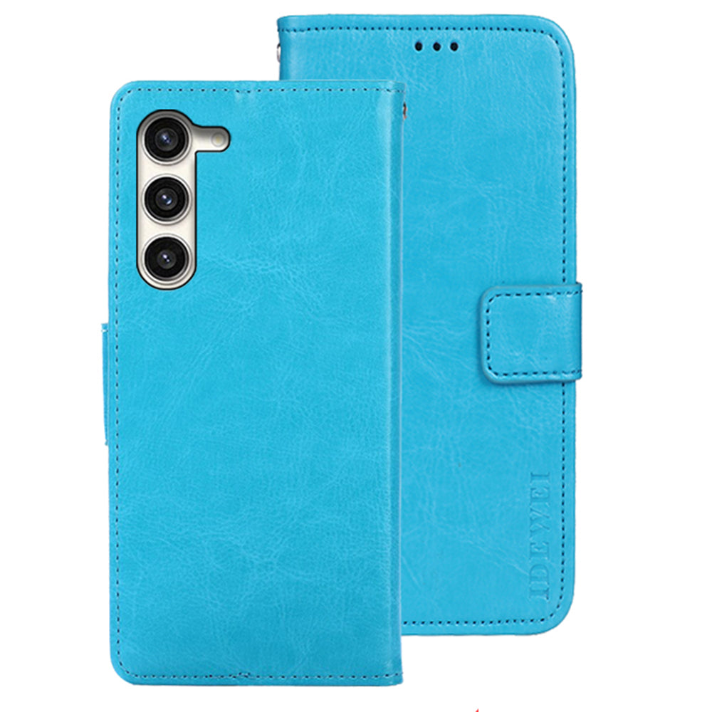 IDEWEI For Samsung Galaxy S24+ Wallet Phone Case Crazy Horse Flip Leather Cover - Sky Blue