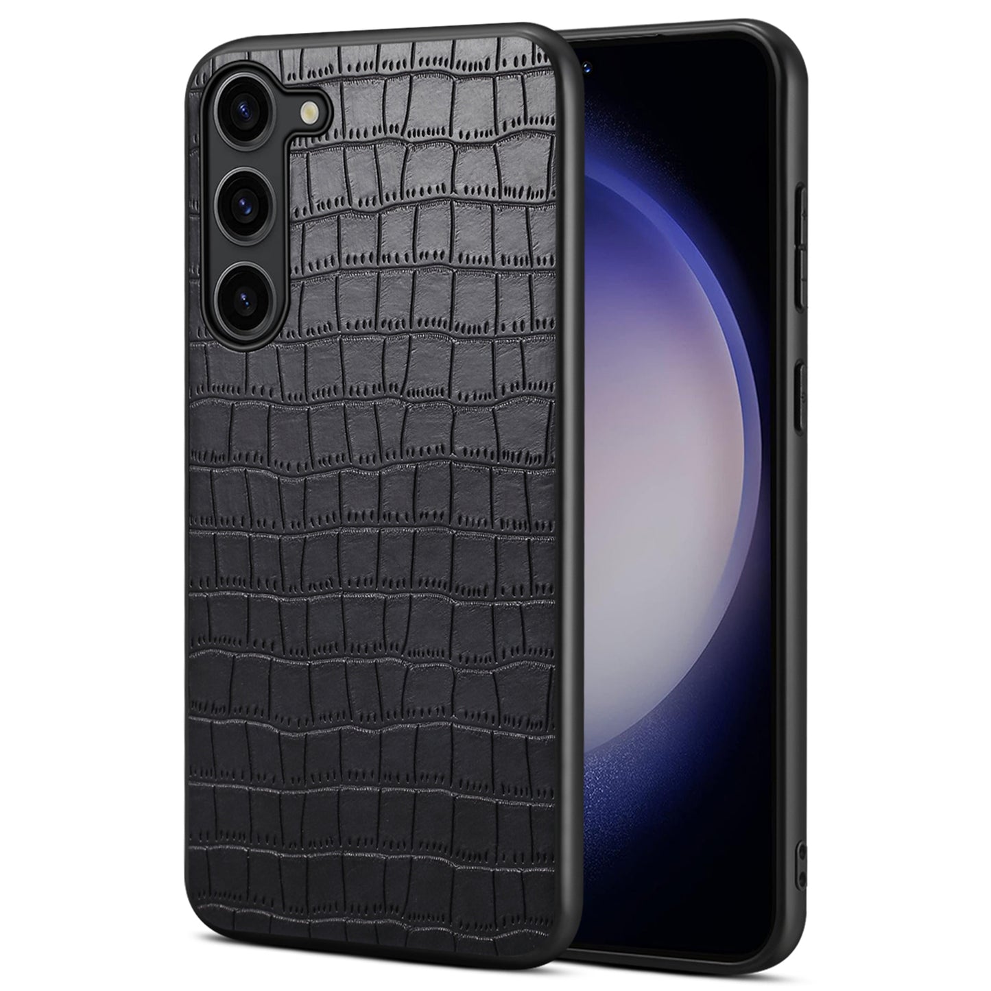 For Samsung Galaxy S24+ Case Crocodile Textured PU+PC+TPU Fall Proof Phone Cover - Black