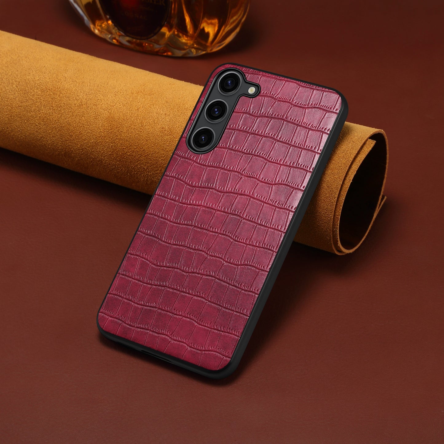 For Samsung Galaxy S24+ Case Crocodile Textured PU+PC+TPU Fall Proof Phone Cover - Rose