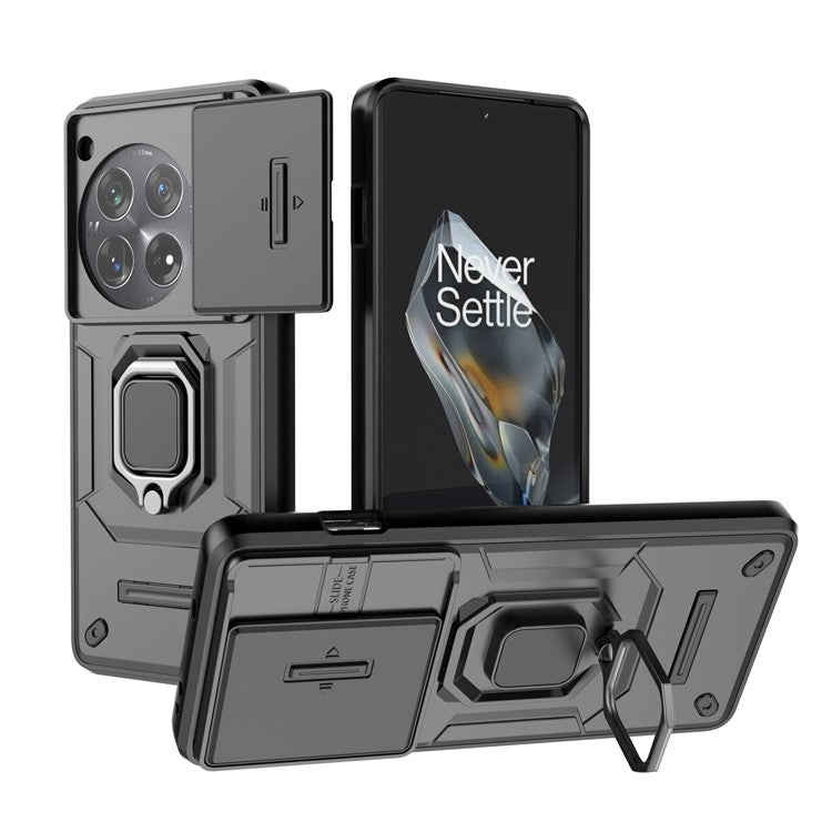 For OnePlus 12 5G Cell Phone Case Anti-drop Kickstand Back Cover with Slide Camera Lid - Purple