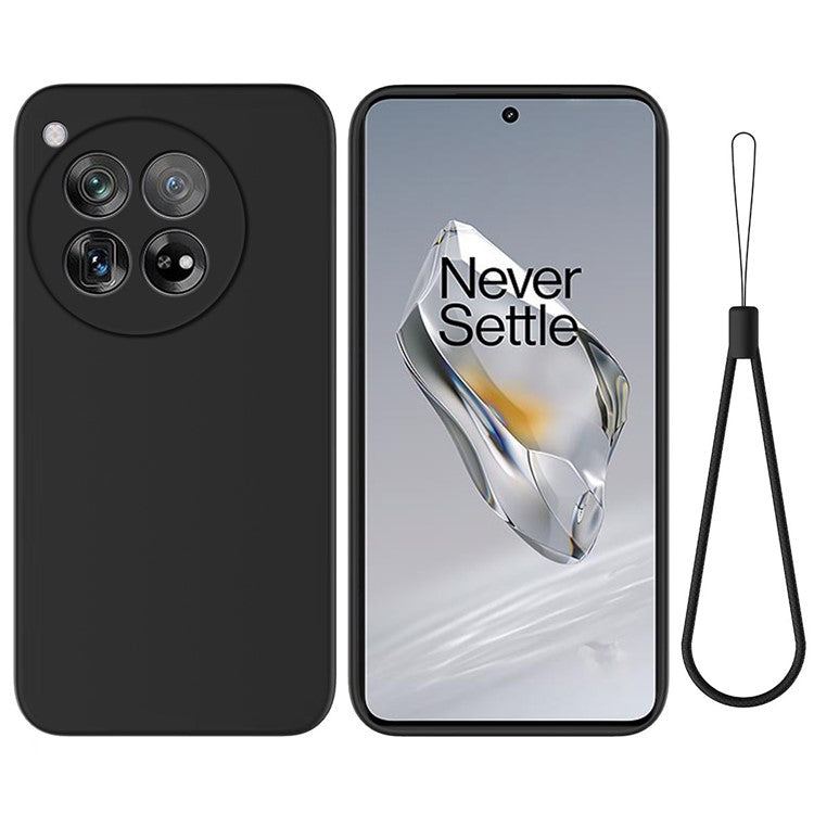 For OnePlus 12 5G Liquid Silicone Phone Case with Soft Anti-Scratch Lining - Black