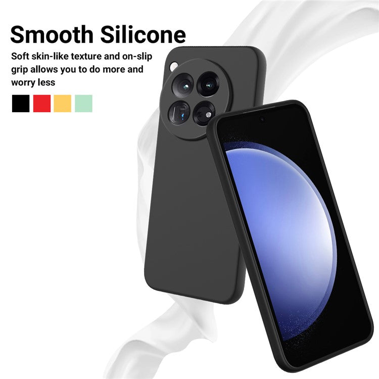 For OnePlus 12 5G Liquid Silicone Phone Case with Soft Anti-Scratch Lining - Black