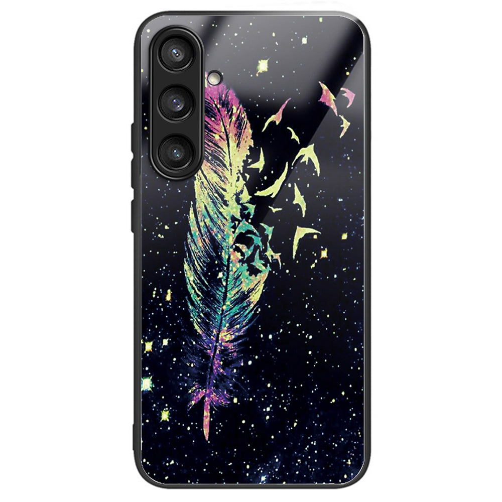 For Samsung Galaxy S24 Tempered Glass+TPU Case Pattern Printing Phone Cover - Feather