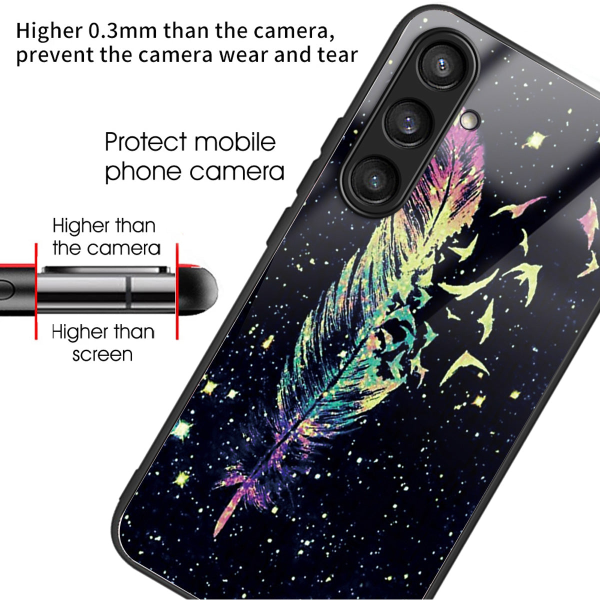 For Samsung Galaxy S24 Tempered Glass+TPU Case Pattern Printing Phone Cover - Feather