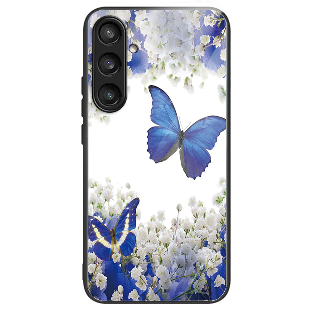 For Samsung Galaxy S24 Tempered Glass+TPU Case Pattern Printing Phone Cover - Blue Butterflies