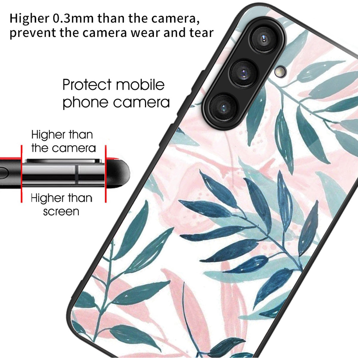For Samsung Galaxy S24 Tempered Glass+TPU Case Pattern Printing Phone Cover - Leaves