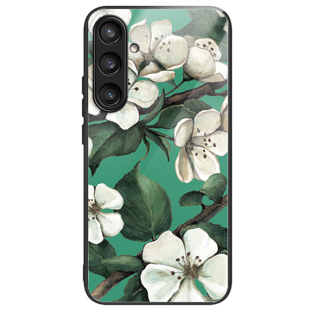 For Samsung Galaxy S24 Tempered Glass+TPU Case Pattern Printing Phone Cover - White Flowers